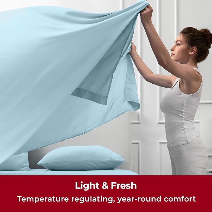 Mellanni Iconic 5-Piece, Ultra Soft Sheet Set (Split King, Aqua) | 10M+ Sleepers. Lab-tested: Sleeps Cool, Stays Bright, Strong, Smooth. Good Housekeeping Best Bedding, 7 yrs running.