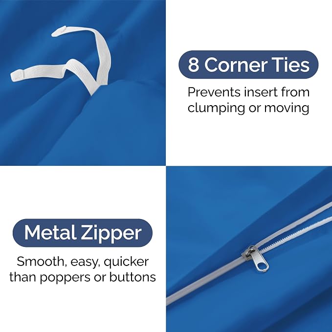 Duvet Cover Full Size - Soft 3 Piece with Zipper Closure - Royal Blue | Extra Soft, Breathable, Full Duvet Cover 80" x 90" with 2 Pillow Shams, Zipper Closures & Ties, Women, Men, Kids & Teens