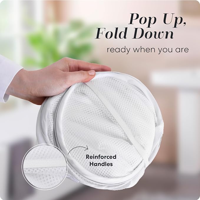 Handy Laundry Pop Up Laundry Hamper 71L Sturdy Collapsible Mesh (White) | Collapsible Mesh Pop Up Hamper, Wide Opening, Side Pocket, Breathable, Sturdy, Foldable, Space-Saving for Clothes Storage