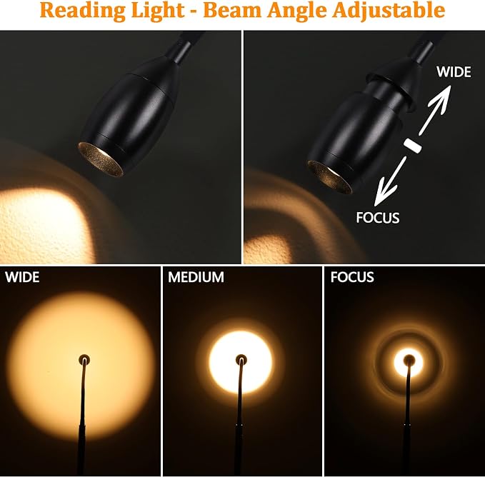 Reading Floor Lamp, 72" Tall LED Lamp with Flexible Gooseneck, Dimmable Zoomable Spotlight, Adjustable Color Beam Torchiere Lamp, Touch & Remote Control, Task Craft Bedroom Living Room, Matte Black | Adjustable Color Beam Standing Lamp, 10W, Touch & Re...