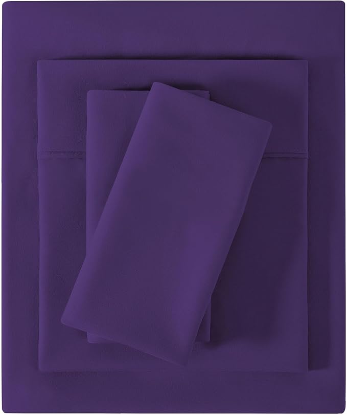 Softan Microfiber King Sheet Set with Non-Slip Corner Straps, Purple | 15" Deep Pocket Fitted Bed Sheets, Double Brushed Microfiber, Sheets & Pillowcase for All Season