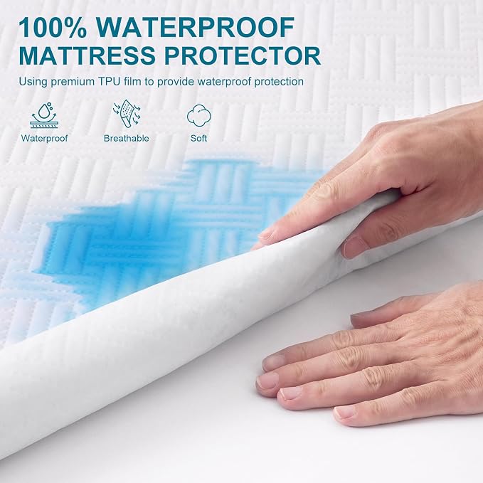 Waterproof California King Size Mattress Protector with Deep Pockets, White | Breathable Noiseless Soft Mattress Pad Cover Fits 8"-21" Deep Mattresses, Great for Home, Hotel & Bedroom, Machine Washable