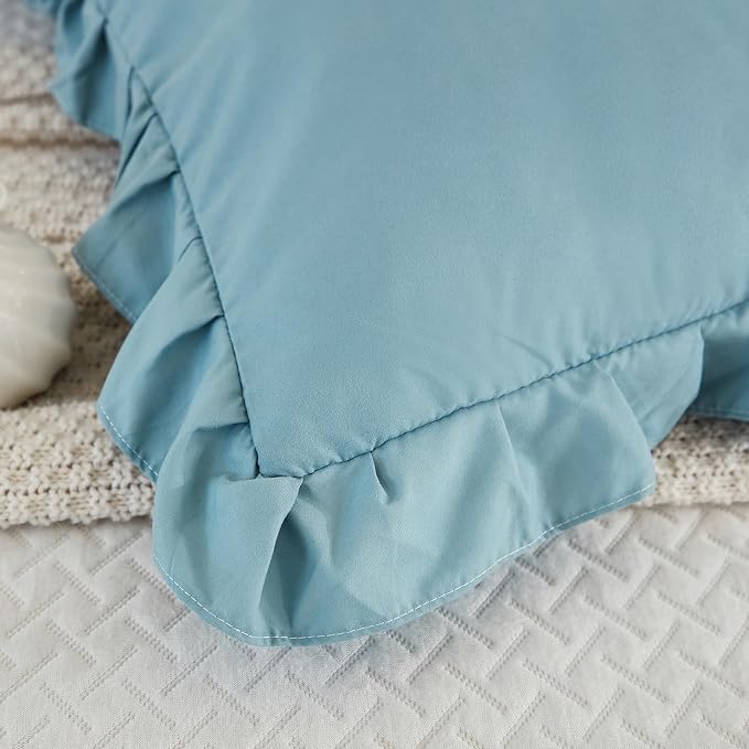 Dusty Blue Body Pillow Cover 20x54inches Long Pillowcase Ruffled Fringe Decor Sham Cute Pillowcase (1 Body)