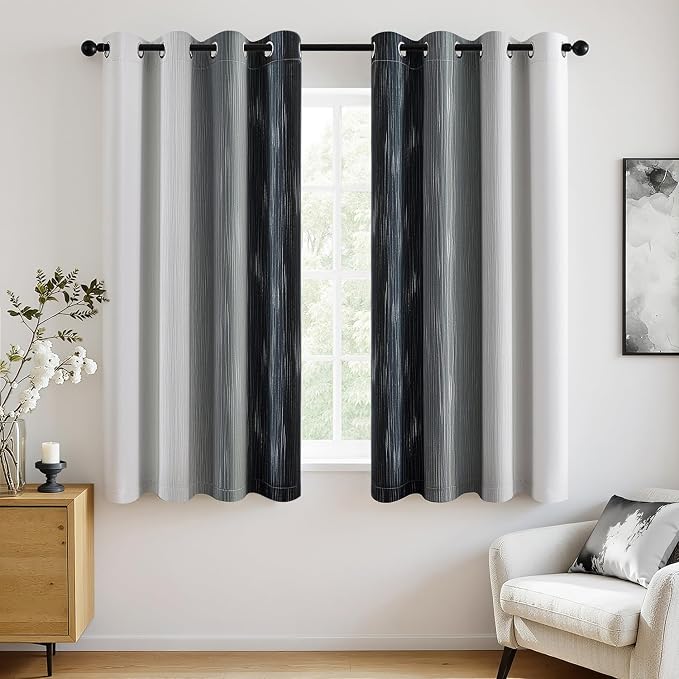 MIULEE Black and Greyish White Ombre Blackout Curtains 52Wx54L Set of 2 | Full Room Darkening,Thermal Insulated,54 Inch Long,Grommet Drapes for Bedroom/Living Room,Modern Window Treatments