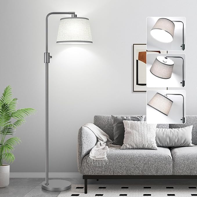 【Upgraded】 Dimmable Floor Lamp, 1000 Lumens LED Edison Bulb Included, Arc Floor Lamps for Living Room Modern Standing Lamp with Linen Shade, Tall Lamps for Living Room Bedroom Office Dining Room-Grey