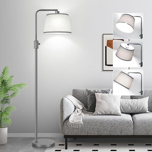 【Upgraded】 Dimmable Floor Lamp, 1000 Lumens LED Edison Bulb Included, Arc Floor Lamps for Living Room Modern Standing Lamp with Linen Shade, Tall Lamps for Living Room Bedroom Office Dining Room-Grey