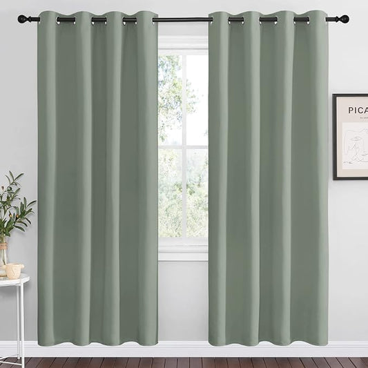 NICETOWN Sage Green Blackout Curtains for Office 55" w x 78" L 2 Panels | Sound Reducing Heat Cold Block Room Darkening Curtain Panels for Dining Room Guest Room, Modern Room Decorative Decor