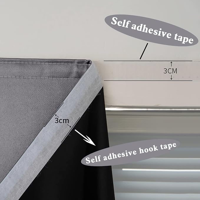AJAZZ 100% Window Blinds Blackout Portable Blackout Curtains Adhesive Curtains for Living Room No Drilling (Dark Grey, 47" W x 72" L 1 Panel)