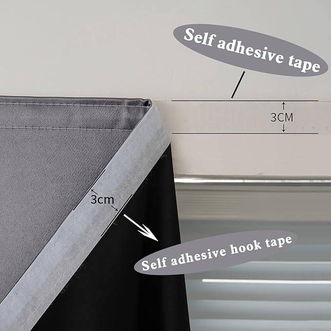 AJAZZ 100% Blackout Self Adhesive Curtains Small Window Short Temporary Black Out Curtains Easy to Install Used for Bedroom Kitchen Window Cover (Dark Grey, 35" W x 48" L 1 Panel)