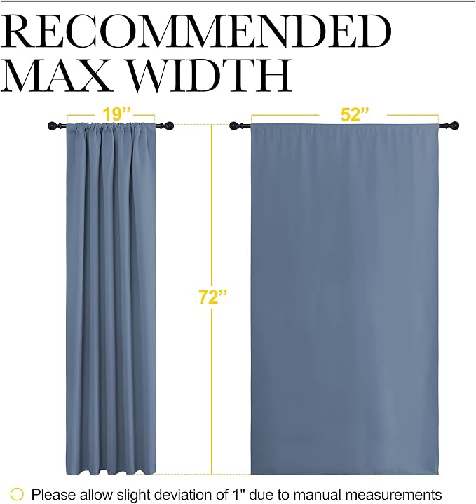 NICETOWN Living Room Curtains, Blackout Curtain Panels, Window Treatment Energy Saving Thermal Insulated Solid Rod Pocket Blackout Drapes/Draperies (Stone Blue, 1 Pair, 52 by 72-inch)