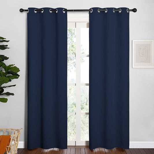 NICETOWN Blackout Curtain Panels, 1 Pair, 34 by 84-inch, Navy | Window Treatment Energy Saving Thermal Insulated Solid Grommet Blackout Drapes/Draperies