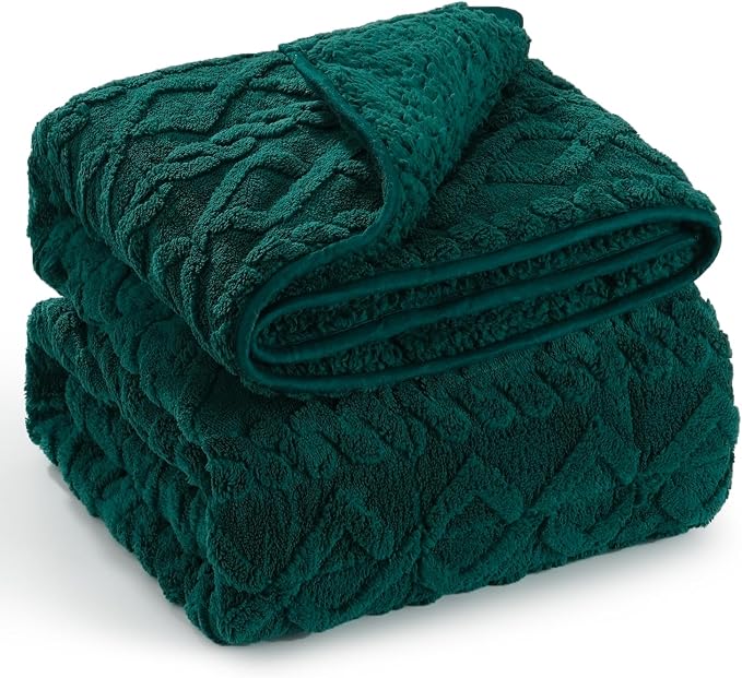 Sherpa Weighted Blankets for Sleeping Queen 60" x 80" 20 lbs Green | Relax Body & Mind, Even Weight Distribution, Dual Sided Soft Heavy Throw Blankets, Jacquard Knitted, Chunky Fluffy, Warm Hug