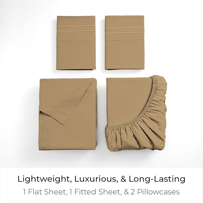 Mellanni Iconic 4-Piece, Ultra Soft Sheet Set (Queen, Gold) | 10M+ Sleepers. Lab-tested: Sleeps Cool, Stays Bright, Strong, Smooth. Good Housekeeping Best Bedding, 7 yrs running.