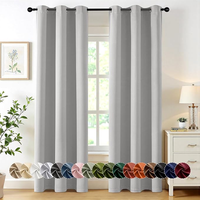 MIULEE Blackout Curtains for Bedroom 2 Panels 40 x 72 Inch Long Silver | Thermal Insulated, Living Room Darkening Grommet Drapes, Noise Reducing, Light Blocking Window Treatments