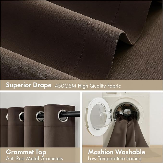MIULEE Chocolate Brown 100% Blackout Curtains for Bedroom 40x45 Inch Length | 2 Thick Layers Thermal Insulated Short Curtains with Black Liner, Noise Reducing Grommet， Drapes for Living Room, 2 Panels