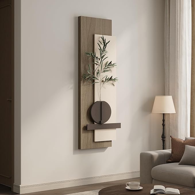 Cuspin Modern 3D Textured Long Narrow Vertical Wall Art | Tall slim type, Faux olive branches, Layered panels, Neutral tones, For bedroom dining room hallway entryway wall decor