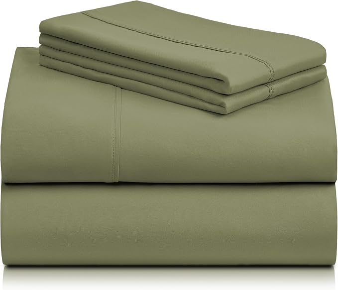 LuxClub 4 PC Queen Sheet Set, Deep Pockets Wrinkle Free Cooling Bed Sheets Hotel Bedding for Women, Men, Includes 1 Fitted Sheet, 1 Flat Sheet and 2 Pillowcases-Soft Olive | LuxClub Silky Fitted Sheet & Pillowcase Sets, Breathable Hotel Luxury Bedding ...