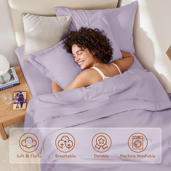 5 Pieces Twin XL Comforter Set, Soft Bed in a Bag Twin XL Size, All Season Bedding Set with Comforter, Flat Sheet, Fitted Sheet, Pillowcases & Shams, Lavender