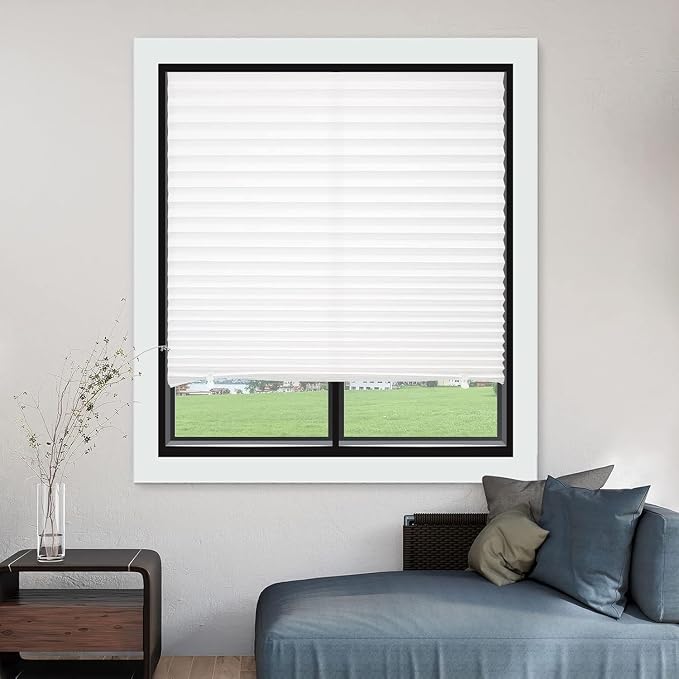 MYshade 12 Pack Temporary Light Filtering Paper Shades for Windows,Paper Pleated Blinds with Adhesive,No Tools No Drilling Free Cut Size Temporary Room Darkening Shades(White, 48" W x 72" H)