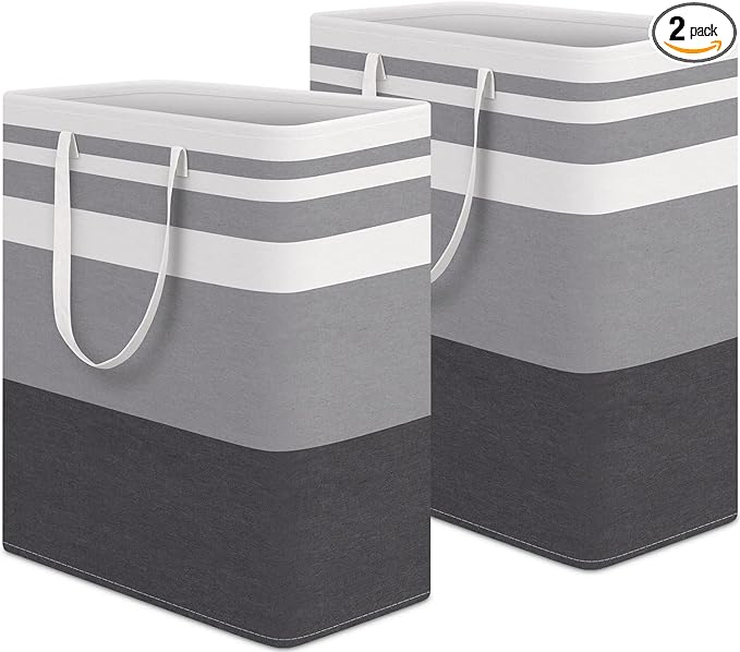 HomeHacks 2 Pack Large Laundry Baskets, Laundry Hampers Bags (Grey 100Lx2) | Waterproof, Freestanding, Collapsible Clothes Hamper with Reinforced Handles in Laundry Room, Dorm, Bathroom, Bedroom