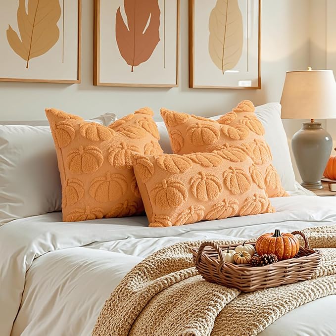 MIULEE Fall Pillow Covers Pumpkin Fall Decor 20x20 Pumpkin | Set of 2 Fall Decorations for Home, Plush Faux Fur Farmhouse Accent Pillowcases, Porch Sofa Couch Cushion Bed Livingroom