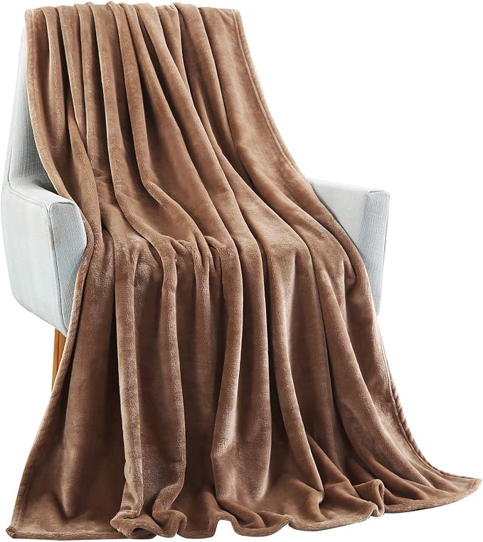 TASTHROW Large Flannel Fleece Throw Blanket, 50×70 Inch | Cozy Lightweight Thick Blanket - All Seasons Suitable for Women, Men and Kids (Two Pack, Lightcoffee)