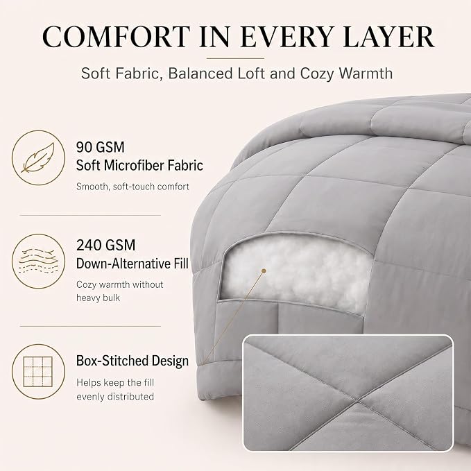 Full Size Comforter Sets French Grey - 7 Pieces Bed in a Bag | OEKO-TEX Certified, All-Season, Bedroom, Guest Room, Down-Alternative Comforter + Flat & Fitted Sheets + 4 Pillowcases
