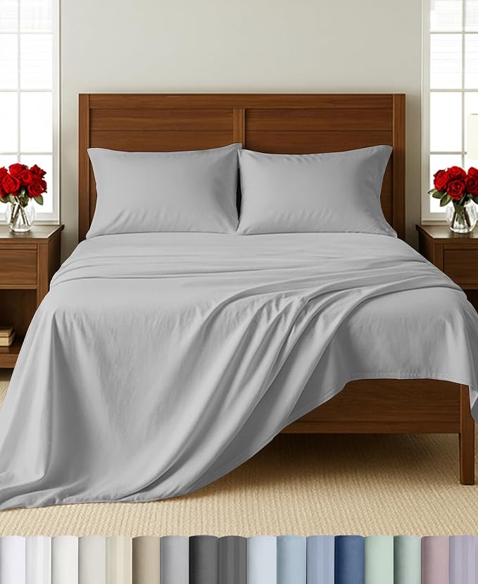 California Design Den 100% Cotton Sateen Full Size Bed Sheets Set | Soft 500 Thread Count Backed by Good Housekeeping Seal, 16" Deep Pocket, All-Around Elastic, Durable, Easy Care - Light Grey