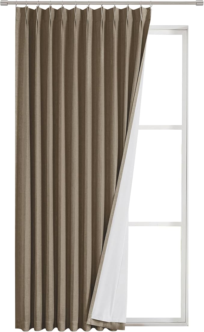 Vision Home Brown Pinch Pleated Full Blackout Curtains Linen Blended 60" Wide Thermal Insulated Window Panels 102 inch for Bedroom Living Room Darkening Pleat Drapes with Hooks Back Tab 60" Wx102 Lx1