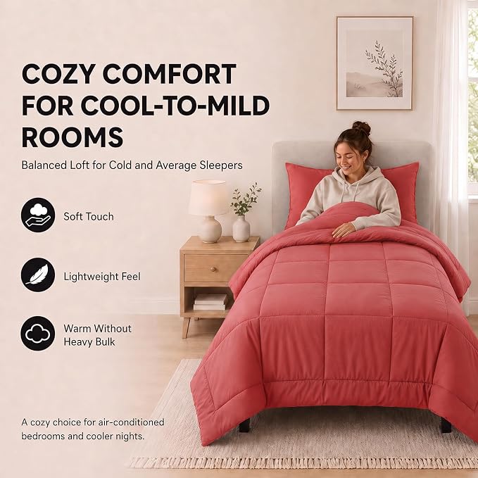 Twin XL Comforter Set Coral - 5 Pieces Twin XL Bed in a Bag | College Dorm Essentials, OEKO-TEX Certified, All Season, Down-Alternative Comforter + Flat & Fitted Sheets + 2 Pillowcases