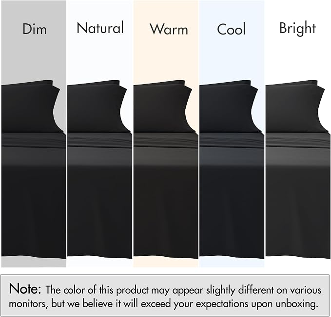 RUVANTI 100% Cotton Percale Sheets Split King Size, Jet Black | Crisp Cooling, Deep Pocket 16", Soft Breathable & Durable, Hotel-Style, 5 Piece Set