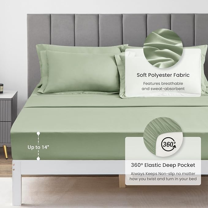 Love's cabin Twin Comforter Set Sage, 5 Pieces Twin Bed in a Bag, All Season Bedding Sets with 1 Comforter, 1 Flat Sheet, 1 Fitted Sheet, 1 Pillowcase and 1 Pillow Sham