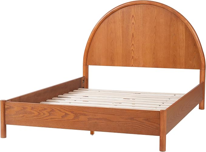 Christopher Knight Home Elsinore Full Size Bed Frame with Arched Headboard, Modern Wooden Platform Bed, Wood Bed Support and Slats, No Box Spring Needed, Full Size Beds for Adult, Light Brown