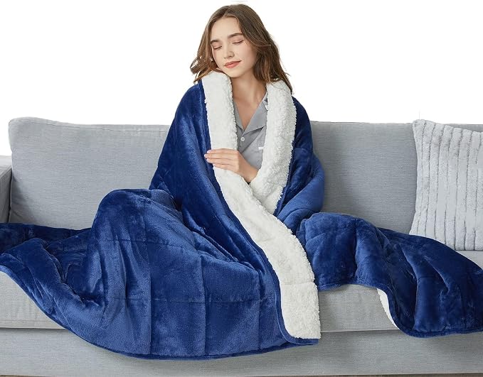 yescool Weighted Blanket for Adults (15 lbs, 60" x 80", Sapphire Blue) Heavy Blanket for Sleeping Perfect for 140-160 lbs, Queen Size Breathable Blanket with Premium Glass Bead