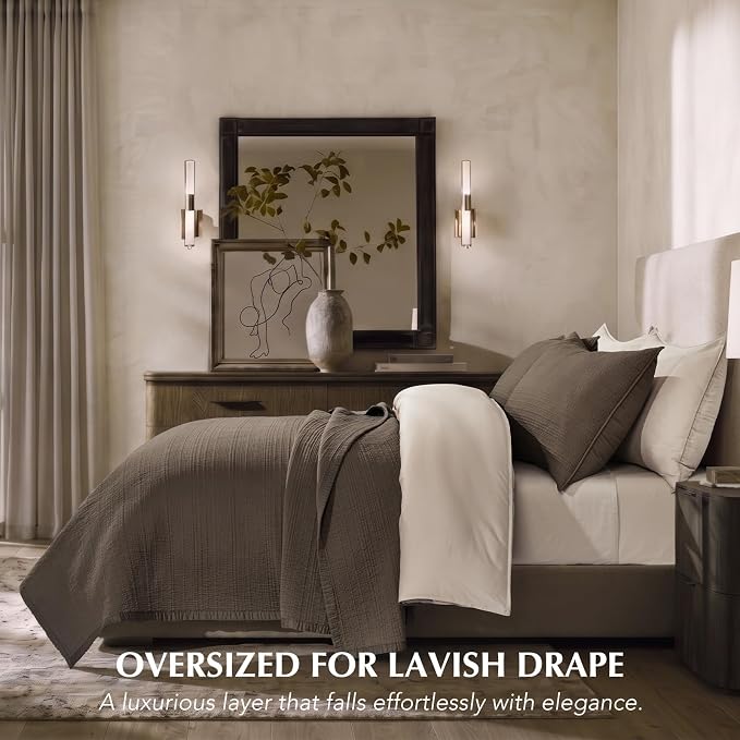 EVERGRACEHOME Cotton Sateen Channel Quilt Set, Queen Size, Espresso Brown | 100% Cotton, Pre-Washed Soft Coverlet Bedspread, 3-Piece Refined Channel Stitch Bedding Set for All Season, 2 Pillow Shams