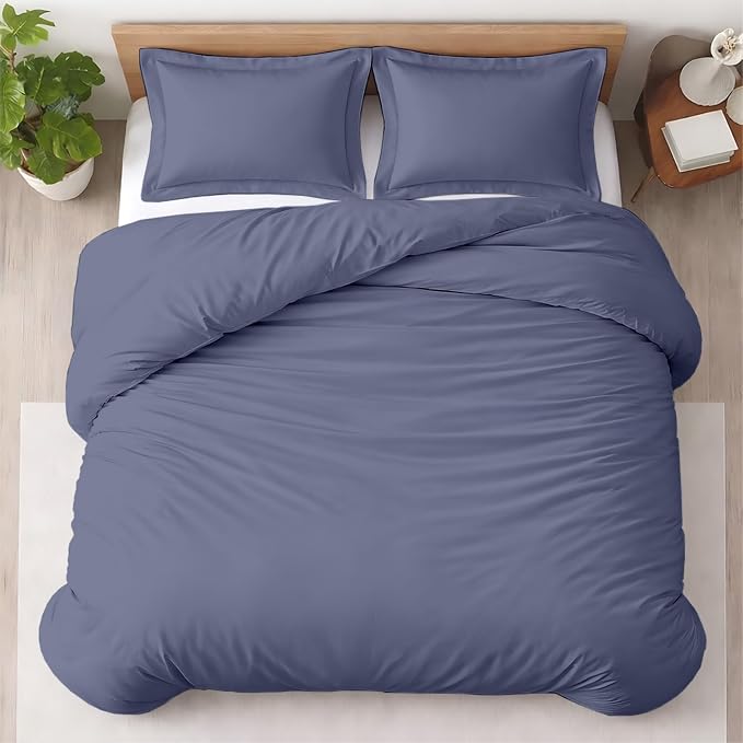 3 Pc Duvet Cover King Size Set-100% Egyptian Cotton 600 Thread Count Ultra Soft Premium Durable Comforter Cover Zipper Closure & Corner Ties - (Mediterranean Blue, 104" X 94")