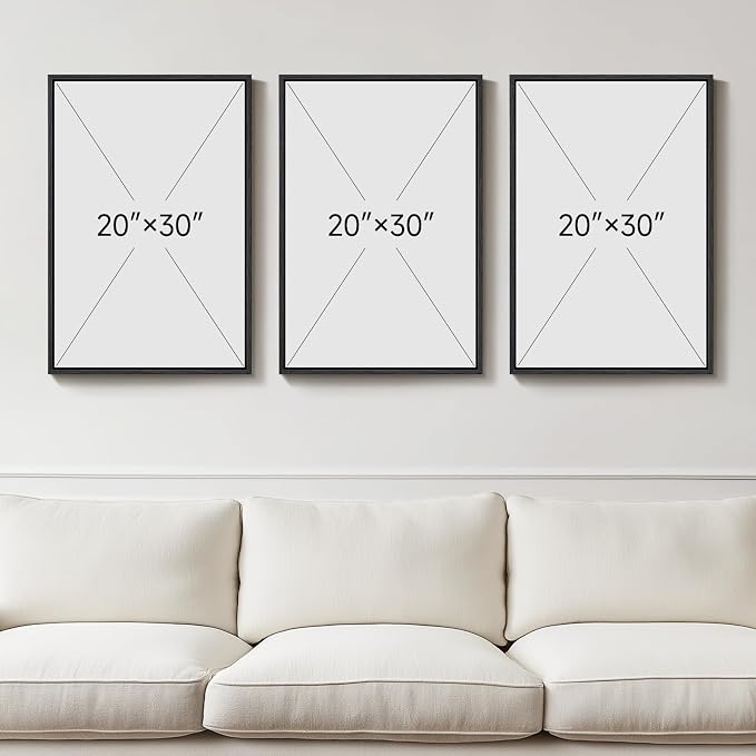 Large Framed Black and White Modern 3D Abstract Wall Art Set | Solid wood frame, Textured paintings, 3 piece 20x30 big artwork for walls, Pictures wall decor for living room bedroom office