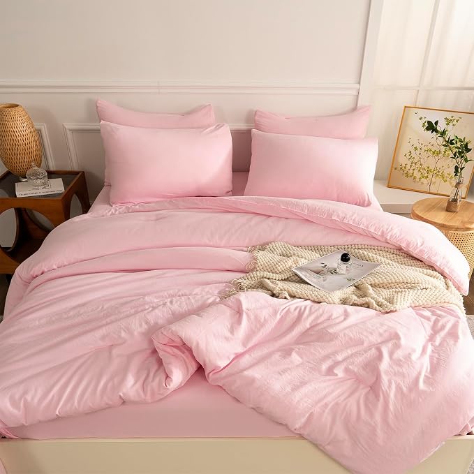 King Comforter Pink Set 3 Pieces Soft Bedding Bright Comforter King Lightweight Light Pink Style Comforter Set for All Seasons 1 Comforter and 2 Pillowcases (Pink, King)