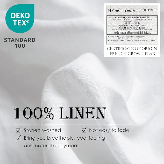 Simple&Opulence 100% Washed Linen Euro Shams 26'' x 26'' Pack of 2, Basic Style Solid Color Natural Flax Farmhouse Decorative Square Throw Pillow Covers for Bed Couch Sofa - White