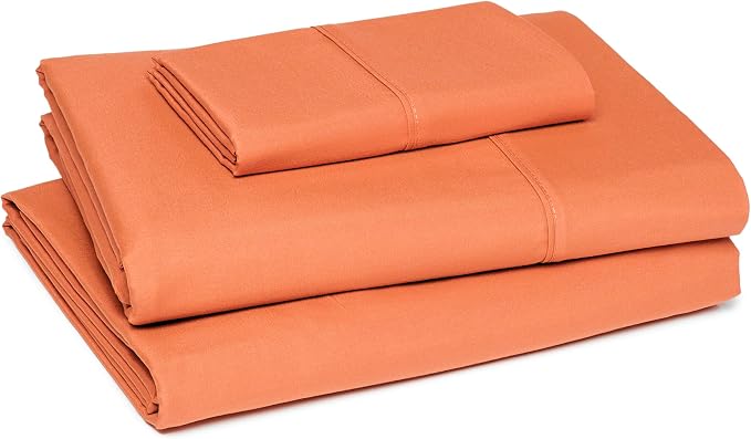Amazon Basics Lightweight Super Soft Easy Care Wrinkle Free Microfiber 3-Piece Bed Sheet Set with 14-Inch Deep Pockets, Twin, Brick, Solid