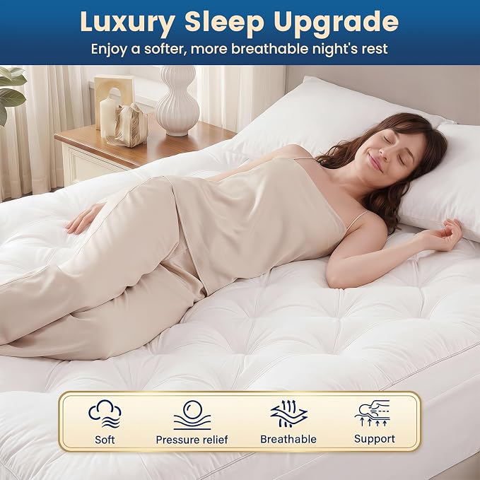 4 Inch Memory Foam Mattress Topper Queen Size for Back Pain Relief | Quilted Pillow Top Fitted Mattress Pad with 360° All-Around Elasticized Pocket, 6-21" Deep Pocket
