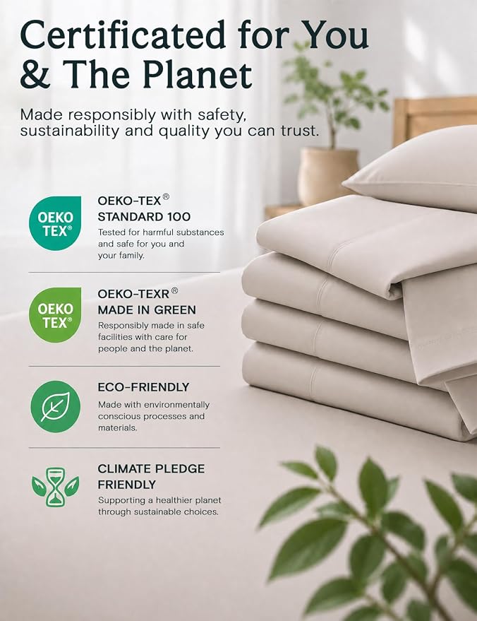 LuxClub Queen Size Sheet Set, Cooling & Soft Deep Pocket Bed Sheets, 4PC | LuxClub Silky Fitted Sheet & Pillowcase Sets, Breathable Hotel Luxury Bedding for Mattress Wrinkle Free, Linen