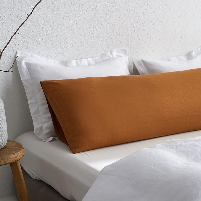 Simple&Opulence Body Pillow Cover 20" x 54",100% Pure Linen, Ultra Soft and Breathable, Body Pillowcase with Envelope Closure for Adults(Rust)