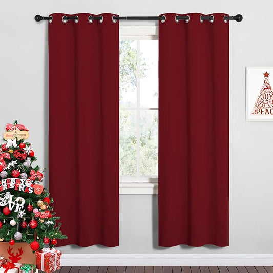 NICETOWN Burgundy Red Blackout Curtains for Laundry 34" w x 72" L 2 Panels | Christmas Decorative Thermal Insulated Draperies for Bedroom Living Room Kitchen, Light Blocking Room Darkening Window Decor