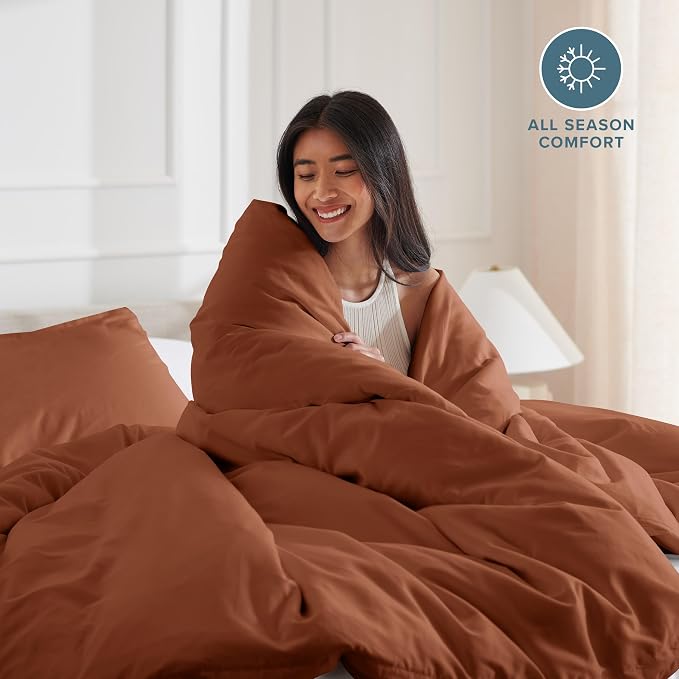 Bare Home Duvet Cover Set 1800 Ultra-Soft (Queen, Terracotta) | Lightweight, Cooling, Breathable, Premium 1800 Ultra-Soft, All-Season