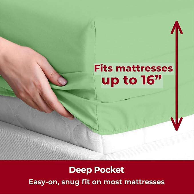 Mellanni Iconic 5-Piece, Ultra Soft Sheet Set (Split King, Pistachio) | 10M+ Sleepers. Lab-tested: Sleeps Cool, Stays Bright, Strong, Smooth. Good Housekeeping Best Bedding, 7 yrs running.