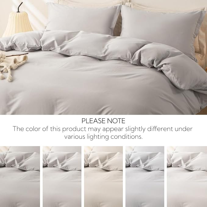 OAITE Duvet Cover Set 100% Washed Cotton Solid 3pcs | Soft,Durable,Long-staple Cotton,Hidden Zipper with 8 Interior Corner Ties,2 Pillowcases