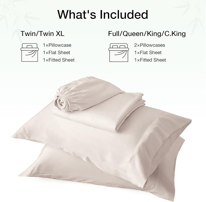 Love's cabin 4 Piece Full Size Sheet Set, 100% Rayon Derived from Bamboo, Cooling & Breathable, Soft Silky Deep Pocket up to 16", Hotel Luxury Bedding for Hot Sleepers, Sand