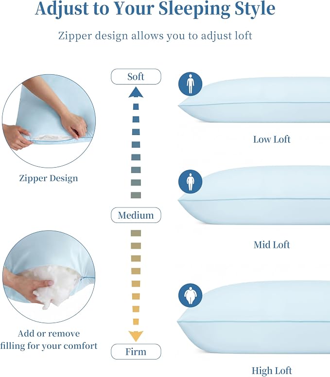 YZ HOME Full Body Pillow Insert -Large Long Bed Pillow for Side Sleeper | Full Body Pillow for Adults, Adjustable Height, Long Sleeping Breathable Bed Pillow-(Blue, 20x54'')