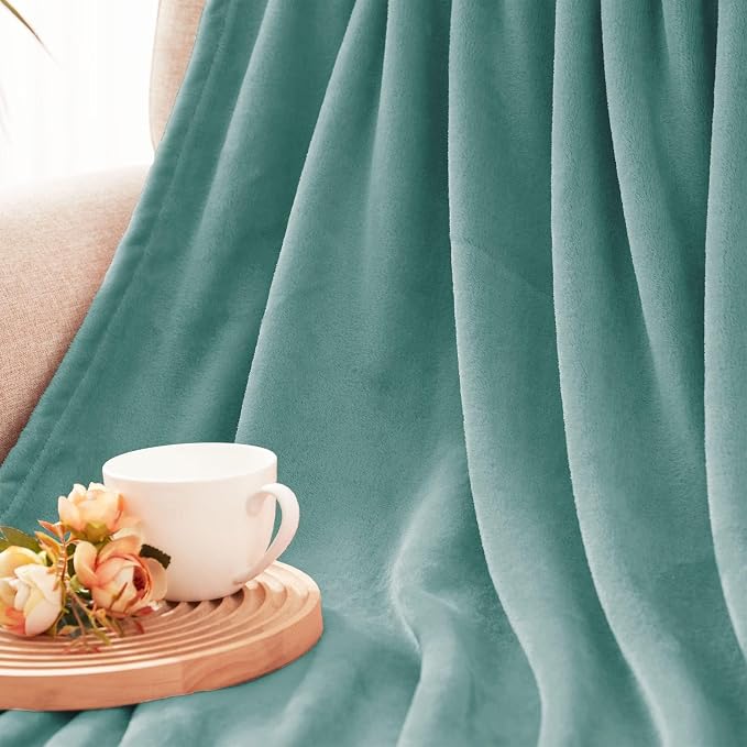 Exclusivo Mezcla Soft Fleece Throw Blanket for Couch, Celadon | 50x60 Inches, Double-Sided Brushed Flannel, Lightweight Plush Cozy Blanket for Home Decor, All Season, Machine Washable